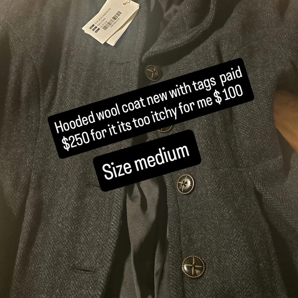 Wool Hooded Long Trench Coat - Blue - Picture 2 of 2